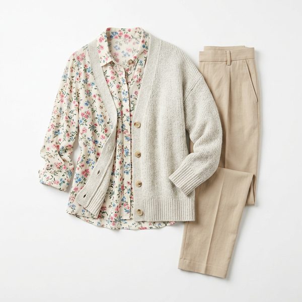 Blusa, cárdigan y pantalón de dama