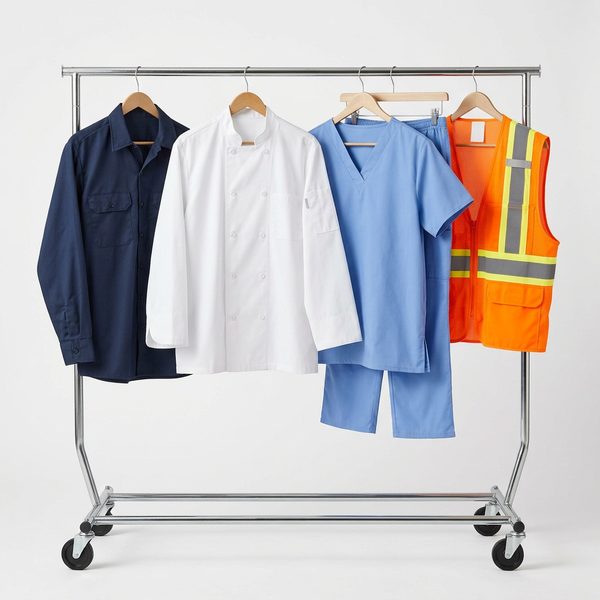 Uniformes de trabajo en perchero